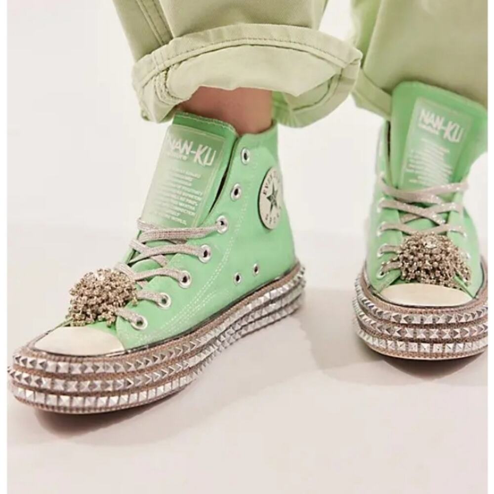 NEW Nan-Ku Couture x Free People Cruise Studded High Top Sneakers Mint Green 36
